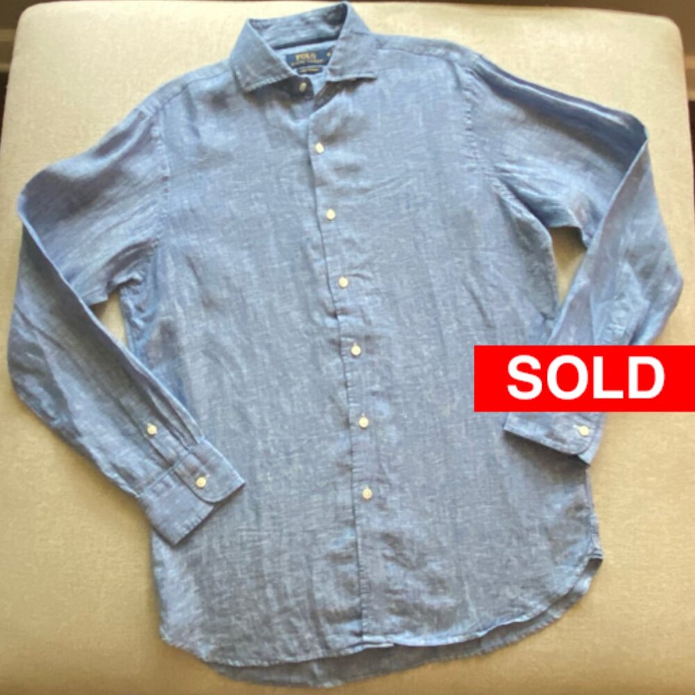 Polo Men's New Blue Linen Chambray Long Sleeve Shirt Size Medium